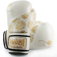 PUNCH BOXING GLOVES-Urban GOLD SKULLS-12oz-WHITE