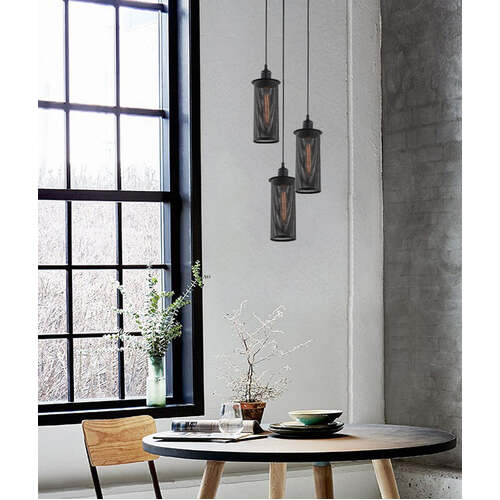 VENETO: Industrial Aged Decorative Multiple Black Mesh Pendant Light