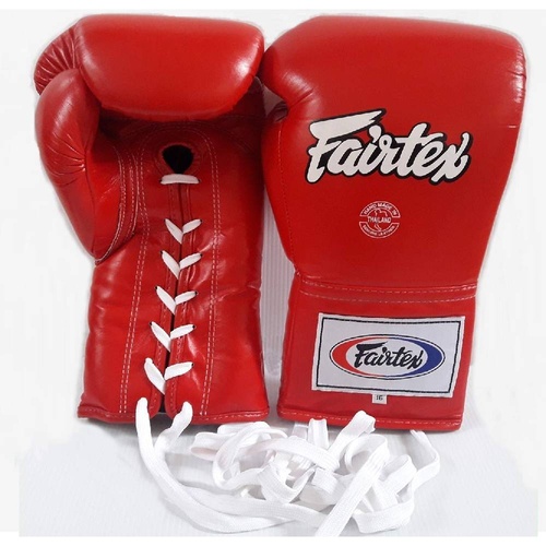 FAIRTEX - Professional Leather/Lace Up Fight Gloves (BGL6) [Colour : Red] [8oz]