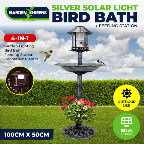 Garden Greens 1M Bird Bath Solar Power With Feeding Station And Lights