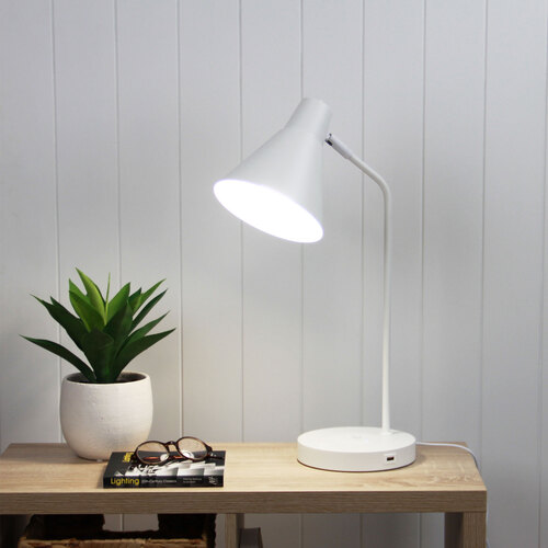 TARGA White Desk Lamp with USB and wireless charging