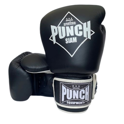 PUNCH BOXING GLOVES-Siam-LEATHER-BLACK-16OZ