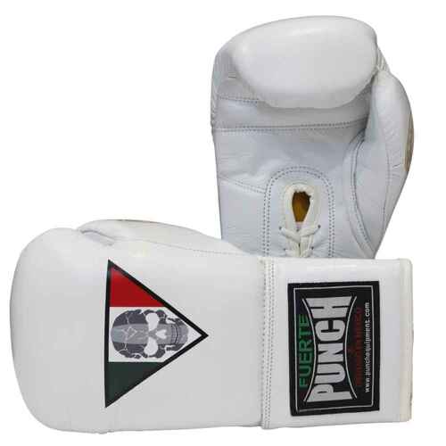 PUNCH BOXING GLOVES-Mexican LUCKY 13-LACE UP-WHITE 10oz