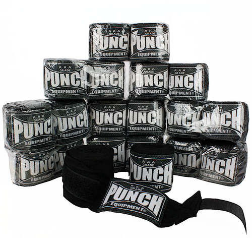 PUNCH Hand Wraps-Stretch-4.5m  BULK PACK 10 PAIRS BLACK