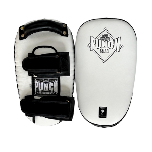 PUNCH THAI PAD-Siam-LEATHER-CURVED-DOUBLE STRAP-WHITE