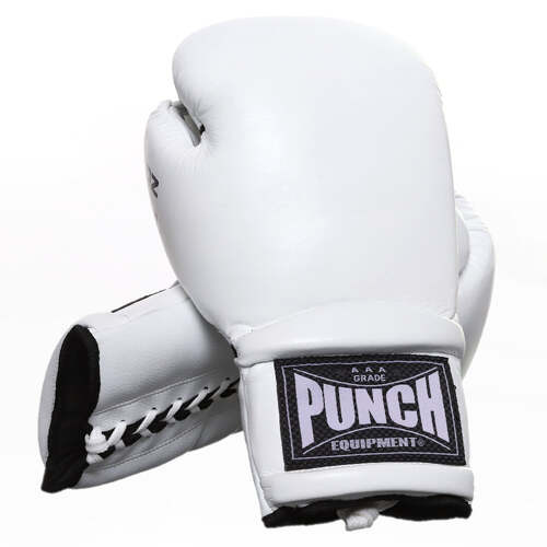 PUNCH BOXING GLOVES-Special-LACE UP-16OZ-WHITE