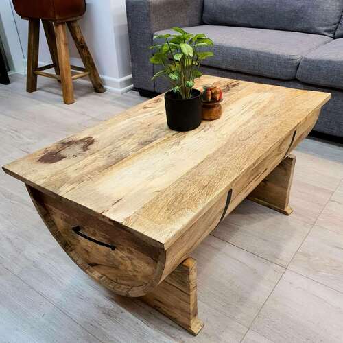 "Big Barrel" Coffee Table 88 cm Long Solid Mango Wood